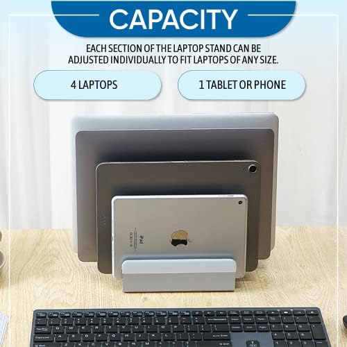 Elestoria 5-Slot Vertical Laptop Stand - Aluminum Laptop Stand Vertical for Desk -Laptop Holder with Adjustable Width (12-38mm) Compatible with MacBook Pro/Air & Gaming Laptops up to 17.3"-Grey - Image 2