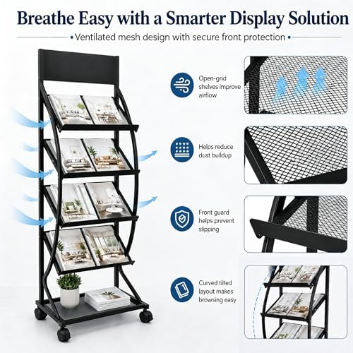 4-Layer Floor-Standing Brochure Display Rack with Wheels and Top Billboard - Image 5