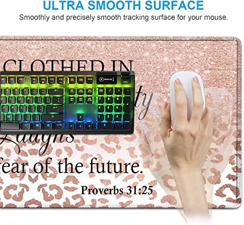 Large Mouse Pad, Office Desk Pad,Laptop Desk Table Protector Writing Mat, Ergonomic Extended Pink Leopard Mouse Pad, Keyboard Wrist Rest Support Set,Proverbs 31:25 Verse Desk Mat Gaming Mouse Pad - Image 5