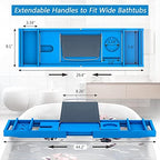 Domax Bamboo Bathtub Tray - Expandable Bath Caddy Tray for Tub, Blue - Image 3