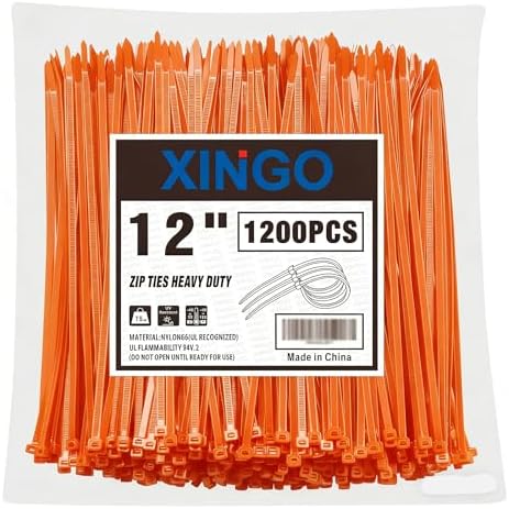 XINGO 12 Inch Orange Zip Ties 1200 PCS, 75 LBS Ultra Strong Tensile Strength, UV Resistant Cable Ties, Self-locking Plastic Ties for Indoor and Outdoor Use by XINGO
