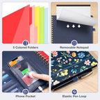 Ospelelf Leather Clipboard with Storage, Spiral Clipboard Folio for Letter Size with Phone Pocket, Zipper Pouch and 5 Dividers, Portfolio Organizer for Office, School Floral - Image 4