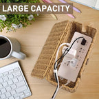 2 Pcs Large Rattan Cable Management Box, Cord Organizer Box with Lid Under Desk Router Wire Hider Storage Boxes with 4 Exits for TV Wires Computer Surge Protector USB Hub Power Strip, 14.2×6.7×5.9" - Image 5