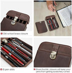 Hiram Vintage Leather 6-Pen Case Large Capacity Pen Holder with Brass Buckle Closure Travel Pouch for Fountain Pens Rollerballs - Image 6