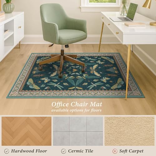 JTJ Teal Office Chair Mat for Hardwood Floor, 36" x 48" Insect Rug - Image 4