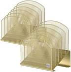 Delifox Inclined Desk File Organizer,Vertical File Folder Holder Stand Metal Rack File Sorter for Office Classroom Desktop Organization (2, Gold, 5) by Delifox