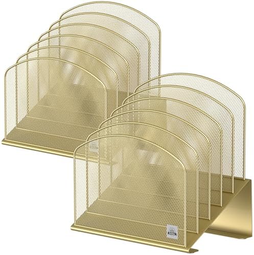 Delifox Inclined Desk File Organizer,Vertical File Folder Holder Stand Metal Rack File Sorter for Office Classroom Desktop Organization (2, Gold, 5) by Delifox