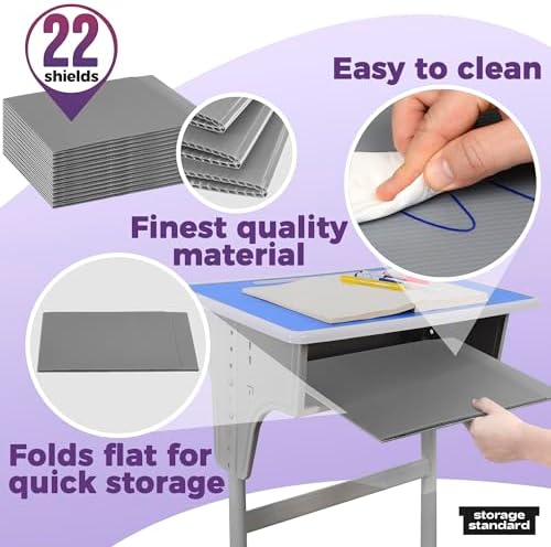 22-Pack Desk Dividers for Students - Waterproof & Durable Plastic Privacy Shield Divider, Classroom Folders Teacher Supplies, Easy-to-Clean Plastic Study Carrel Folder Boards for Student Desks, Grey - Image 6