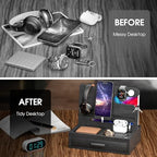 melafa365 Nightstand Organizer for Men,Phone Docking Station with Cable Management,Night Stand with Drawer,Bedside Organizer for Watches,Keys,Wallets,Gifts for Men（Black） - Image 5