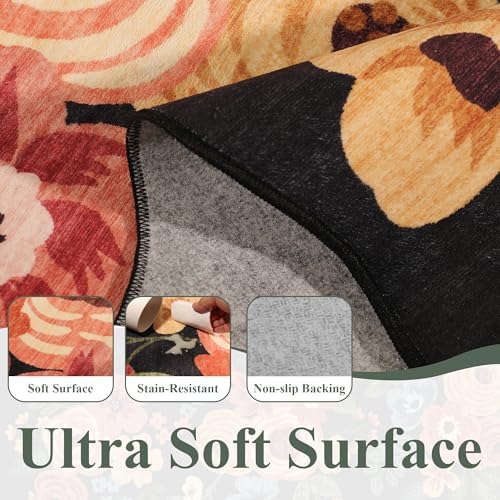 DUKINO 6x9 Area Rugs, Floral Washable Rug for Living Room Non Slip, Black - Image 6