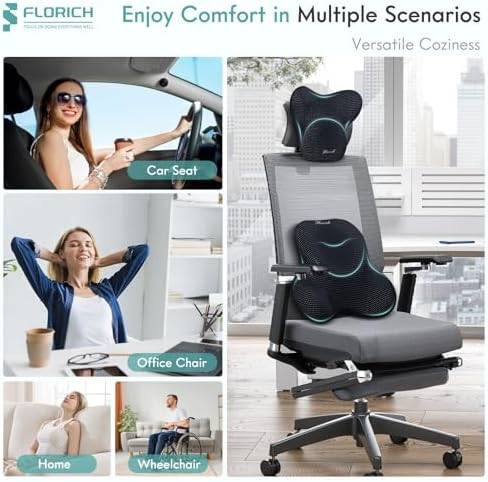FLORICH Lumbar Support Pillow and Neck Headrest Pillow for Office Chair Car, Ergonomic Memory Foam, Relieves Neck, Back Pain, Pressure-Relieving Back Support for Car, Office Chair & Wheelchair – Black - Image 6