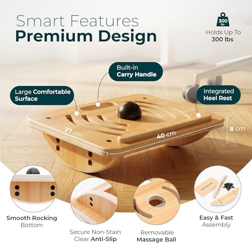 Wooden Under Desk Footrest, Rocking Foot Rest for Under Desk with Massage Ball, Ergonomic Desk Foot Rest, Office Foot Rest Under Desk, Under Desk Foot Stool, Improve Posture & Circulation - Image 3