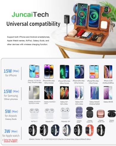 Nightstand Organizer with 4 Wireless Charger for 2 iPhone/Android Phone,Apple Watch,Airpod,Wood Phone Docking Station,27W Fast Wireless Charging Station,Wallet/Key Holder,Gift for Men Dad - Image 3