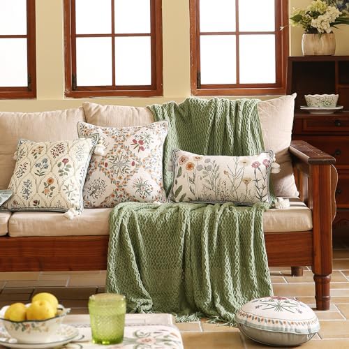 ISAENNE Vintage Linen Throw Pillow Cover,Set of 2,Diameter 16"-Serenity C - Image 7