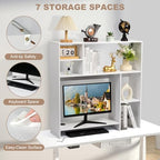 Modern Wooden Desktop Bookshelf Hutch, White Desk Organizer with 7 Shelves for Computer Desk, Vertical Storage for Small Desks, Home Office, Dorm - Image 7