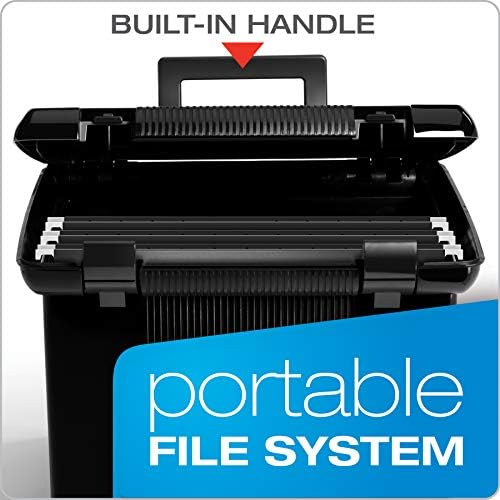 Pendaflex Portable File Box with File Rails, Simple Document Storage, File Bin for Home and Office, Hinged Lid with Double Latch Closure, Black, 3 Black Letter Size Hanging Folders Included (41742AMZ) - Image 2