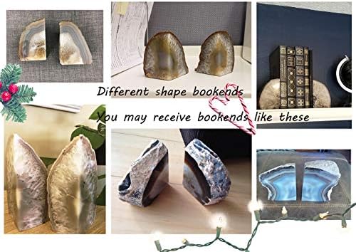 AMOYSTONE Geode Bookends Agate Shelve Decor Crystal Book Ends for Heavy Books Nature Brown with Rubber Bumper(1 Pair, 3-4 LBS) - Image 7