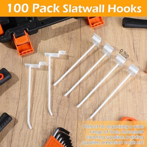 Moxweyeni 100 Pack Slatwall Hooks for Retail Garage Metal,5.9 Inch,White - Image 5