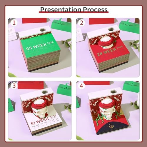 3D Calendar 2027,3D Desk Calendar 2027,Halloween Skeleton Tear-Off Paper Sculpture Desk Calendars,3D Desk Calendar Memo Pad 2027,3D Memo Pad Creative Tear Away Weekly planner Carving Art Calendar Notepad,Gift,paper sculpture calendar Halloween gifts(Sk... - Image 6