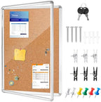 36x24 Lockable Enclosed Bulletin Board,Weatherproof Cork Display Case by Unknown