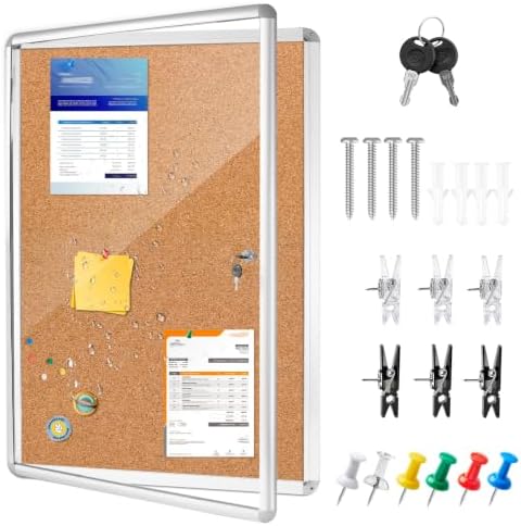 36x24 Lockable Enclosed Bulletin Board,Weatherproof Cork Display Case by Unknown