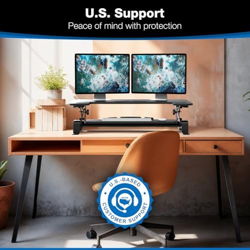 Mount-It! Standing Desk Converter - Height Adjustable Stand Up Desk with Gas Spring Riser - Wide 36 Inch Sit Stand Workstation Fits Dual Monitors – Black (MI-7926) - Image 3