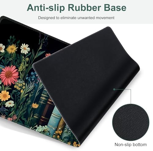 Wildflowers Mouse Pad, Large Desk Mat Extended Nature Botanical Aesthetic Deskpad, 4 PCS Non-Slip Rubber Base Computer Mouse Pads for Work, Game, Office, Home Decor Gifts I Floral Plants Books - Image 7