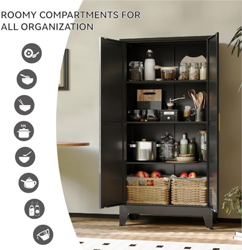 COFaR 61" Metal Pantry Cabinet in Black, Modern Storage Cabinet with Adjustable Shelves, Sturdy Metal Cupboard for Kitchen, Office, Living Room & Bathroom Organization - Image 6