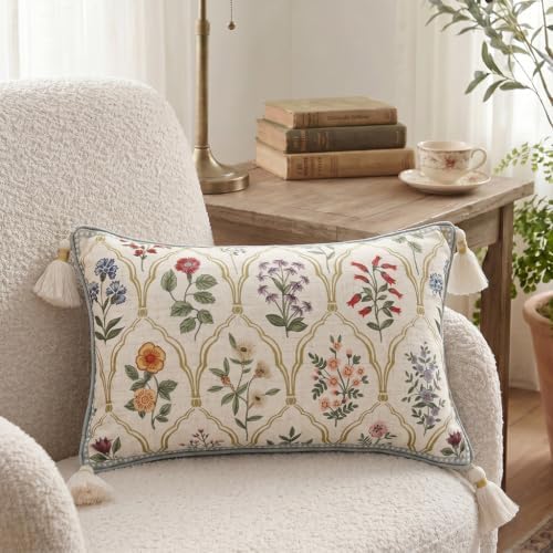 ISAENNE Designer Linen Throw Pillow Cover,Set of 2,20"x12"-Serenity B - Image 2