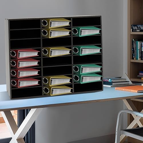 Literature Organizer, 24 Slots Desktop File Mail Sorter Organizer, PVC File Organizer Classroom Student Mailbox Paper Bill Storage Cabinet for Home School Office Seminars (Black) - Image 2
