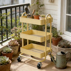 3 Tier Metal Rolling Cart, Utility Storage Cart Shelf Organizer with Wheels for Home & Office, Light Yellow - Image 4