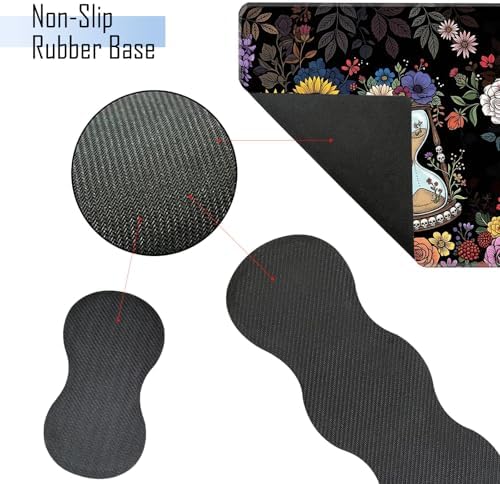 TGFEWYTJYJ Extended Gaming Mouse Pad,Memory Foam Ergonomic Keyboard Mouse Wrist Rest Support Set,Large Desk Mat with Stitched Edges,Non-Slip Base Mousepad Home Office,Flower Skull - Image 3