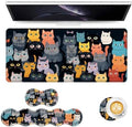 Keyboard Mouse Pad Set, Extended Gaming Mouse Pad+Ergonomics Keyboard Wrist Rest Support, Memory Foam, Easy Typing Pain Relief, 4Pcs XL Ultra Thick Desk Mat,Cute Cartoon Cat by Vobber