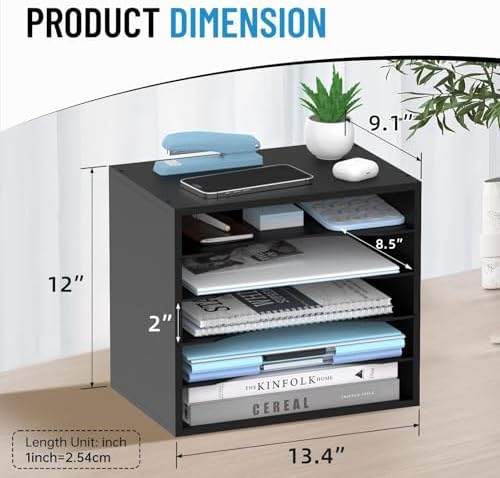 5-Tier Wood Desk Organizer, Paper Tray Organizer for Desk with Adjustable Storage Shelves, Desktop File Organization Paper Sorter Mail Holder for Office Home Classroom, Black (Pack of 2) - Image 3