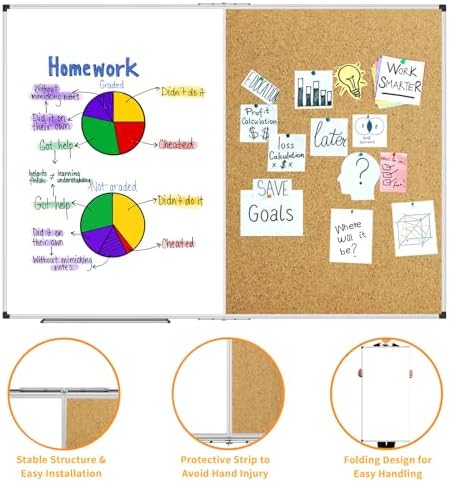 XBoard Extra Large Magnetic White Board and Bulletin Corkboard Combination, 72 x 48 Inch Foldable Dry Erase & Cork Combo Board for wall with Aluminum Frame, 6' x 4' Notice Memo Board Pin Vision Board - Image 2