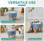 Small Foot Stool Ottoman with Storage, Soft Faux Fur Ottoman Foot Rest for Couch, Round Footstool with Storage, Small Ottomans and Footstools for Living Room and Entryway (Light Blue) - Image 5