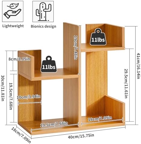 Aibiju Short Bookshelf Small Desk Organizer, Cactus Bookshelf Unique Bookcase, Book Display Shelf Small Plant Stand for Tabletop, Natural Wood Color YD-DSR002N - Image 3