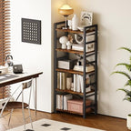 Organization and Storage, 5 Tier Bookshelf, Tall Bookcase with Shelves, Wood and Metal Book Shelf Storage Organizer, Industrial Display Standing Shelf Unit for Bedroom, Living Room, Rustic Brown - Image 6
