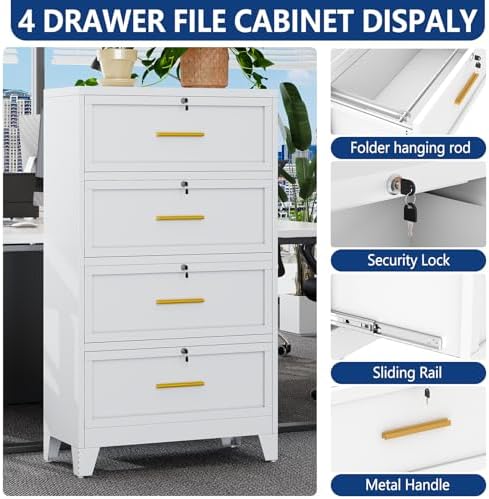 Ckzbx Metal 4 Drawers Locker Storage Organizer, 60.6" H Drawer Chest, Closet Organizers for Living Room, Hallway, Closet, White - Image 3