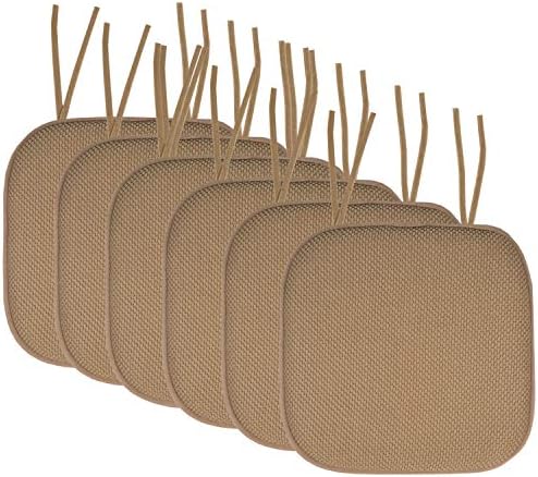 Sweet Home Collection Chair Cushion Memory Foam Pads with Ties Honeycomb Pattern Slip Non Skid Rubber Back Rounded Square 16" x 16" Seat Cover, 6 Pack, Taupe 6 Pack by SweetHomeCollection