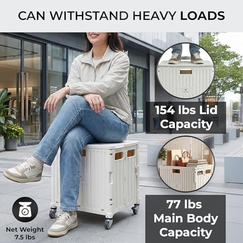 White Rolling Cart for Teachers – Collapsible Cart with Wheels, Foldable Utility and Grocery Cart, Office, Travel, Tool Box, and Move Luggage - Image 4