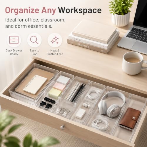 10 Pack Clear Drawer Organizer, 5 Sizes, Non-Slip Storage Trays - Image 7