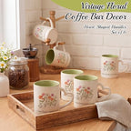 Pickmesh Floral Coffee Mug Set of 6, 10 oz Ceramic Cups with Heart Handles - Image 3