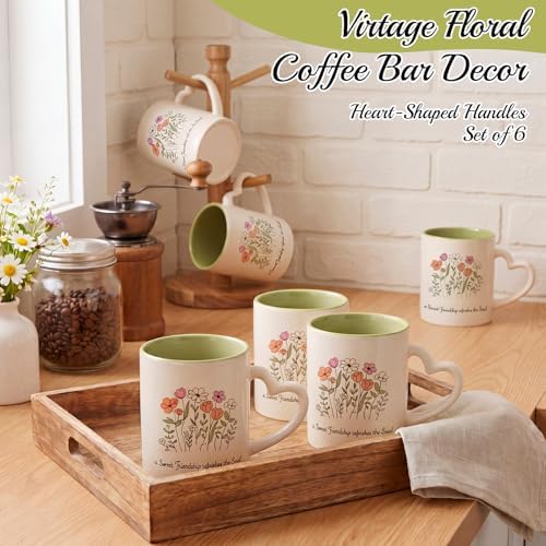 Pickmesh Floral Coffee Mug Set of 6, 10 oz Ceramic Cups with Heart Handles - Image 3