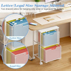 Sbanmao Letter/Legal Rolling File Cabinet, Rolling File Cart with 2 Drawers Filing Cabinet for Home Office, Hanging File Folders Organizer for Under Desk Storage, Mobile Printer Stand, White - Image 2