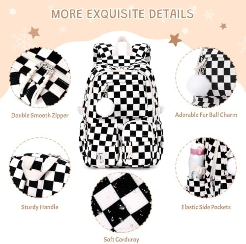 4PCS Corduroy Backpack for Girls with Insulated Water Bottle - Image 4