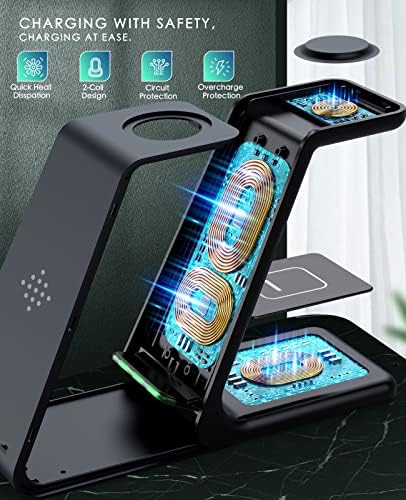 3 in 1 Wireless Charging Station, 2026 Upgraded Fast Desk Charger Station for iPhone 17 16 15 14 13 12 Pro Max Plus, Charger Stand for Apple Watch 10 9 8 7 6 5 4 3 2 SE, Airpods 4 3 2 Pro(Black) - Image 5