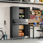 Yizosh Metal Garage Storage Cabinet with Locking Doors and Adjustable Shelves, 74" Rolling Tool Storage Cabinet with 4 Wheels and 2 Drawer for Garage,Warehouse - Image 6