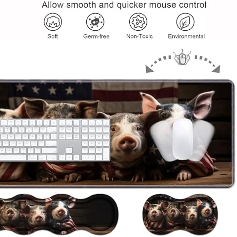 Ergonomic Keyboard Wrist Rest & Mouse Pad Wrist Rest Set, Large XXL Gaming Desk Mat 31.5"x 11.8" with Memory Foam, Easy Typing Pain Relief for Office & Home, Funny Piggy Wrapped in American Flag - Image 4