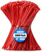 XINGO 5000 PCS Red Zip Ties 12 Inch, 60 LBS Tensile Strength, Self-Locking Nylon Plastic Nylon PA66 Wire Ties for Indoor and Outdoor Use by XINGO
